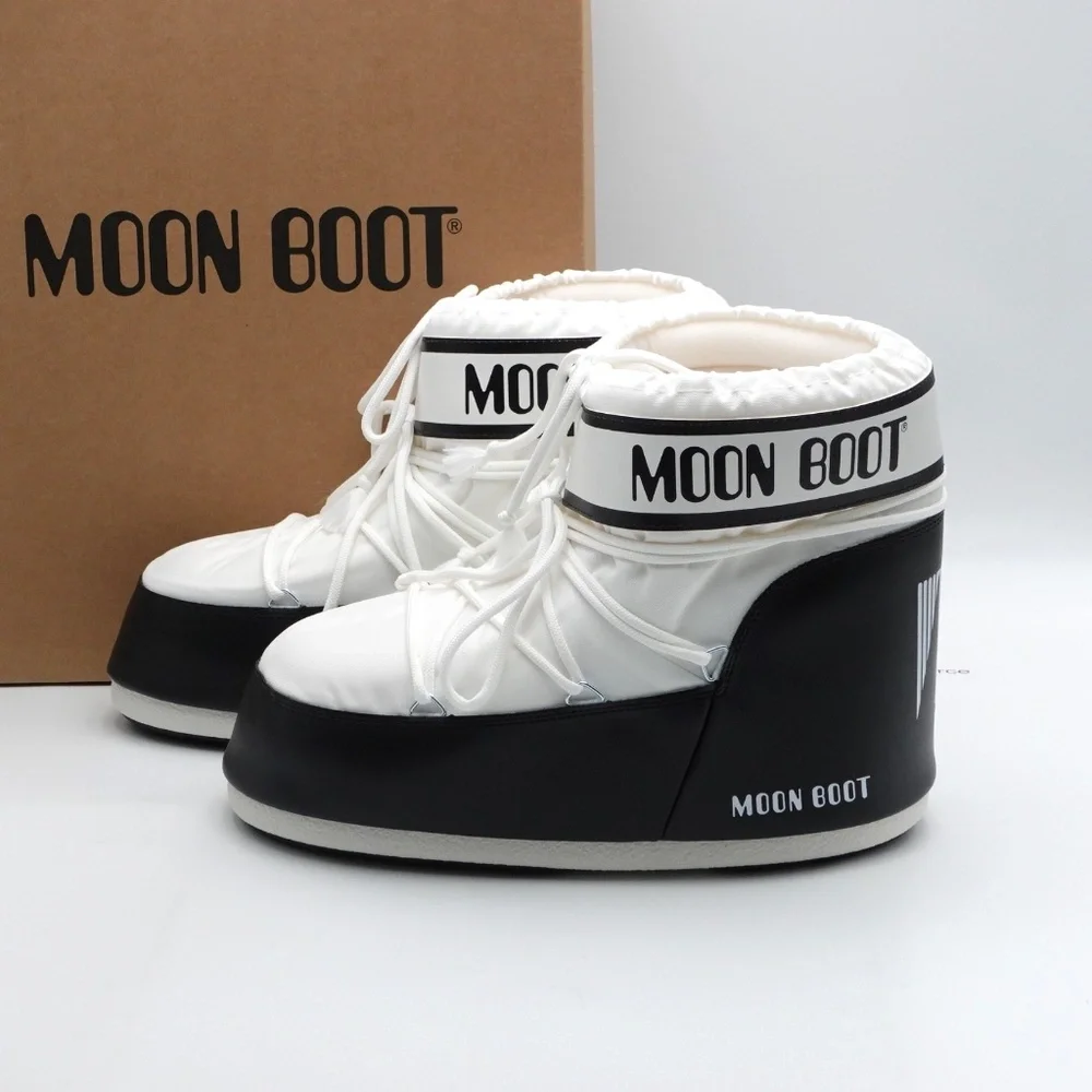 NEW Moon Boot Icon Low Nylon Winter Snow Boots White/Black